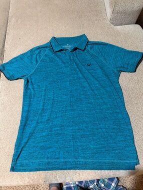 American Eagle Outfitters Teal Heathered Polo